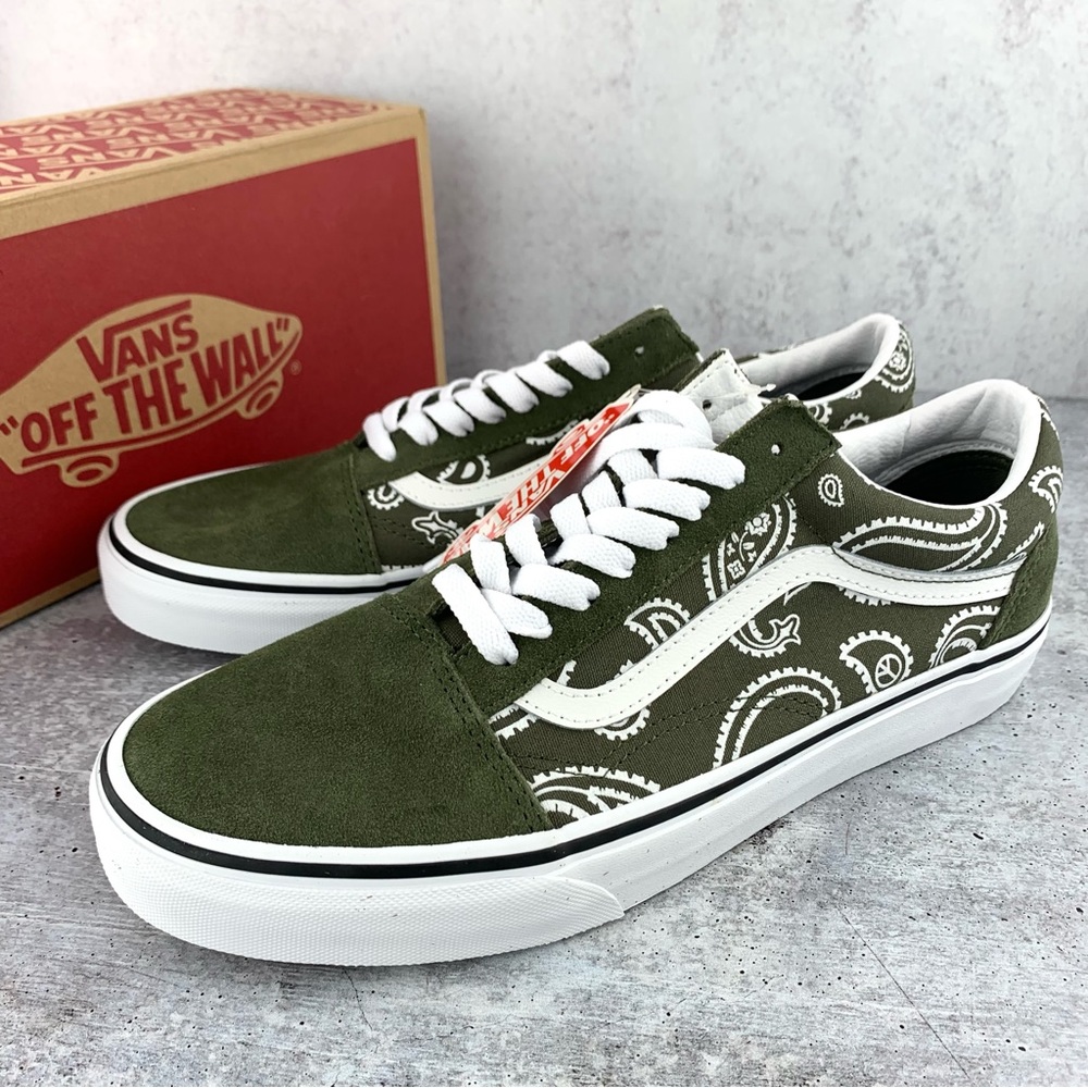 NEW! VANS Old Skool Peace Green Paisley Grape Leaf Men Sneaker Shoes Size 9